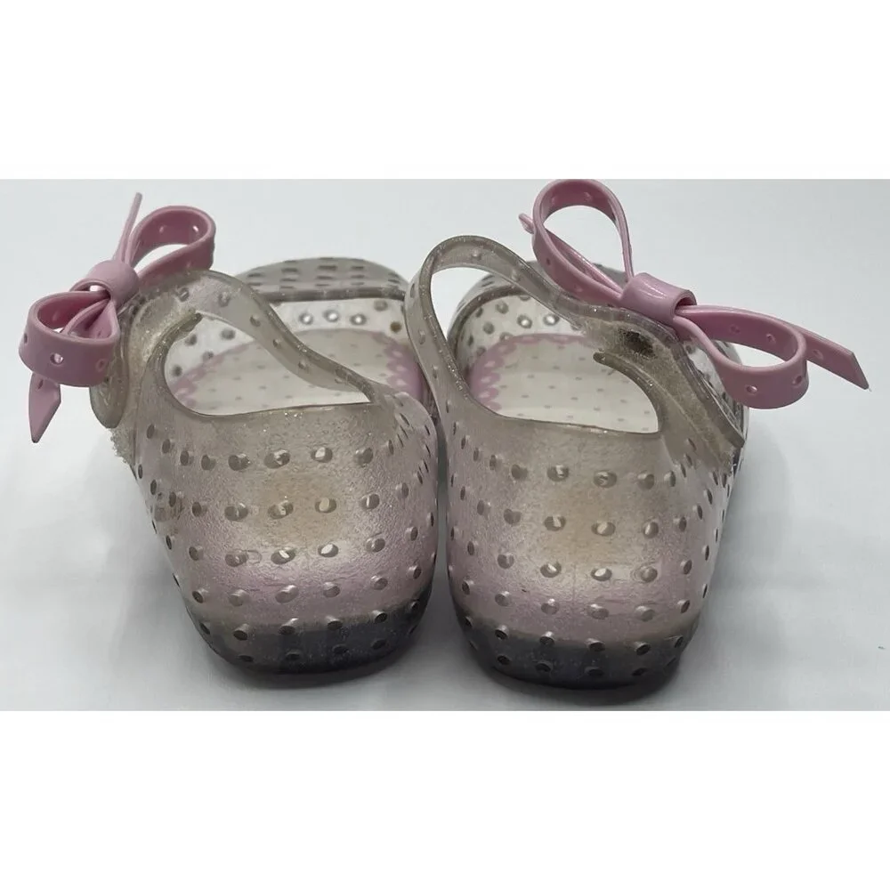 Mini Melissa Kids‎ Girls Mary Jane Size 6 Clear Glitter Pink Bow Jelly Shoes